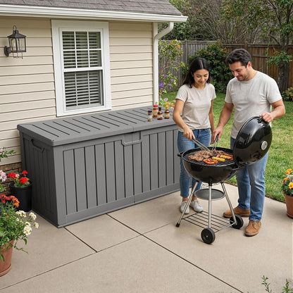 32 Gallon Deck Box Outdoor Indoor Waterproof Storage Box for Patio Furniture, Pool Accessories, Garden Tools, and Cushion Storage, Black