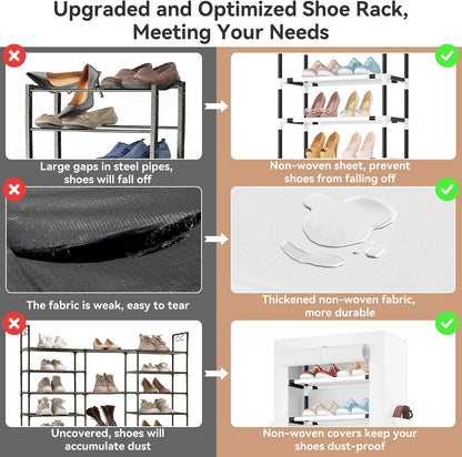 ROJASOP 10 Tier Shoe Rack with Covers,Large Capacity Stackable Tall Shoe Shelf Storage to 50-55 Pairs Shoes and Boots Sturdy Metal Free Standing Shoe Rack Organizer for Closet Entryway Garage
