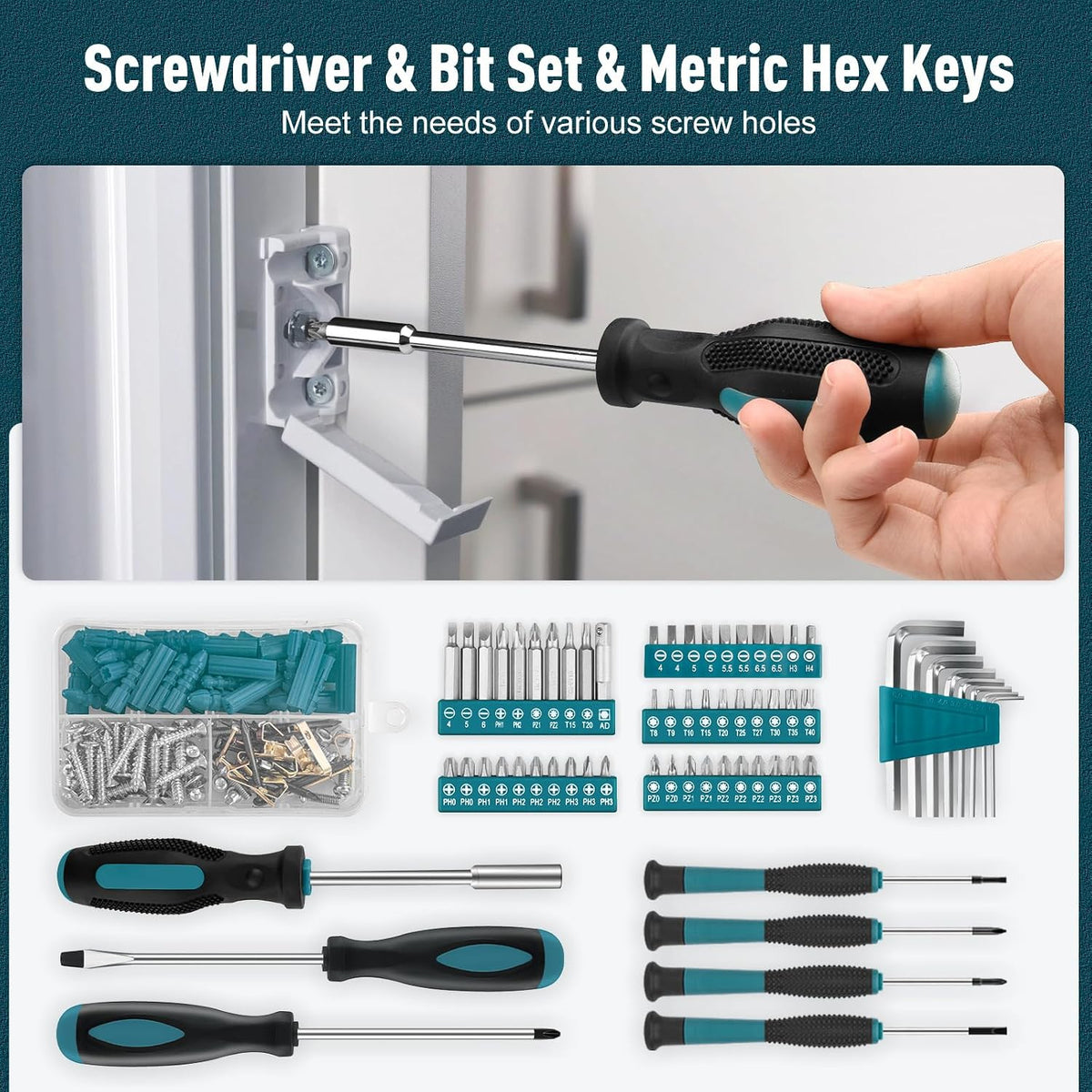 Sundpey Home Tool Kit 281-PCs - Portable Complete Basic Repair General Hand Tool Sets for Men Women - Full Tool Set with Socket Wrench Set & Screwdriver Set & Metric Hex Key & Pliers & Tool Box Case