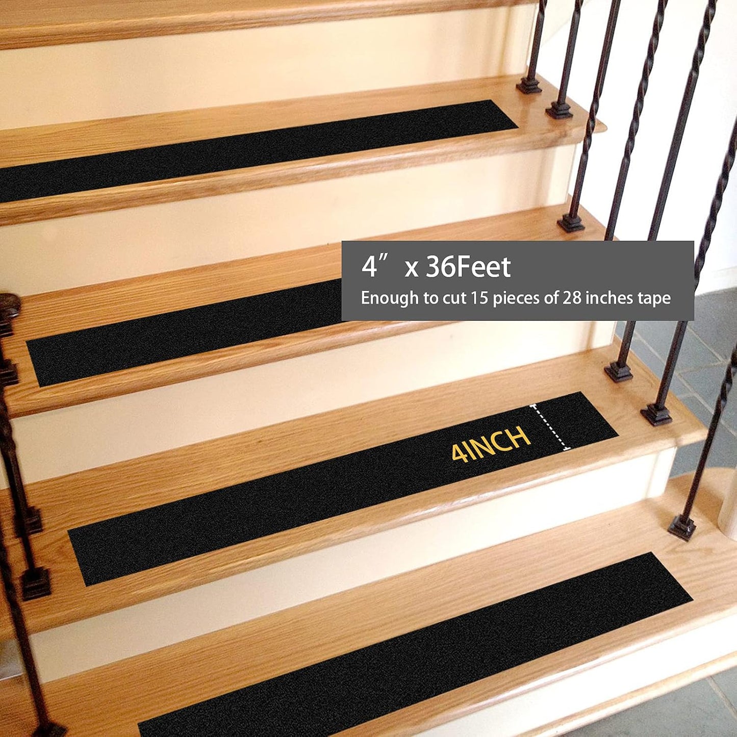 Grip Tape - Heavy Duty Anti Slip Tape 80 Grit Non Slip for Stairs Outdoor/Indoor, Waterproof High Traction Stairs Non Skid Treads, Durable Triple Layer Adhesive - Black (1 Inch x 20 Feet)