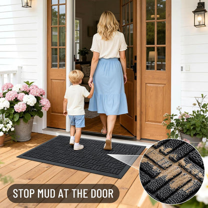 OLANLY Front Door Mat Outside Entrance 29.5x17, Absorbent, Heavy Duty Sturdy Natural Rubber Doormat Indoor Outdoor, Stain and Fade Resistant, Non-Slip Backing Low Profile Floor Mat for Entryway, Grey