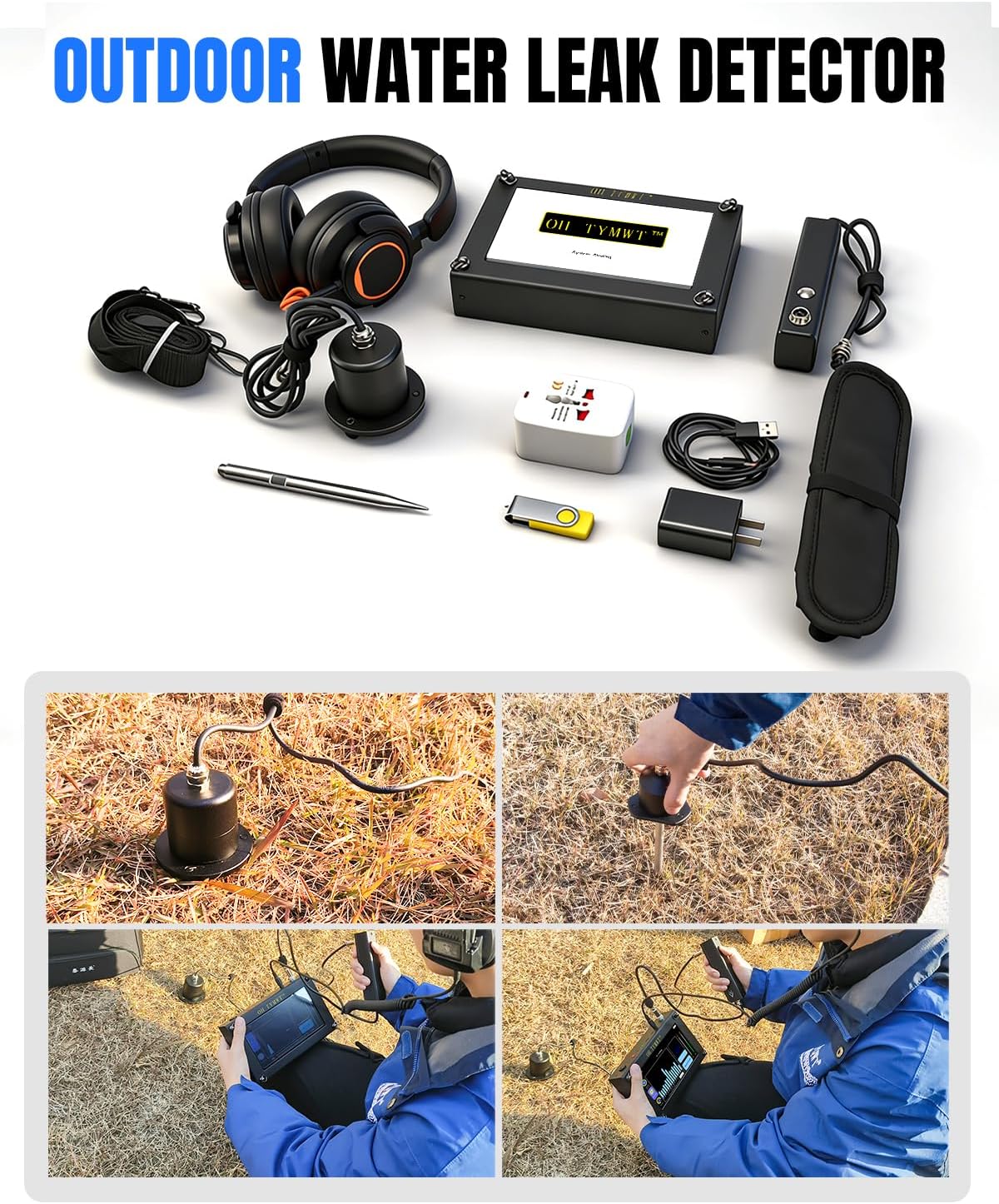 Al Water Leak Detector, Indoor Wall/Ground Under Slab Pipe Leak - TYM-3A | 2 Sensors, 0.5m/1.64ft, 100Hz-8000Hz, 15 Hours