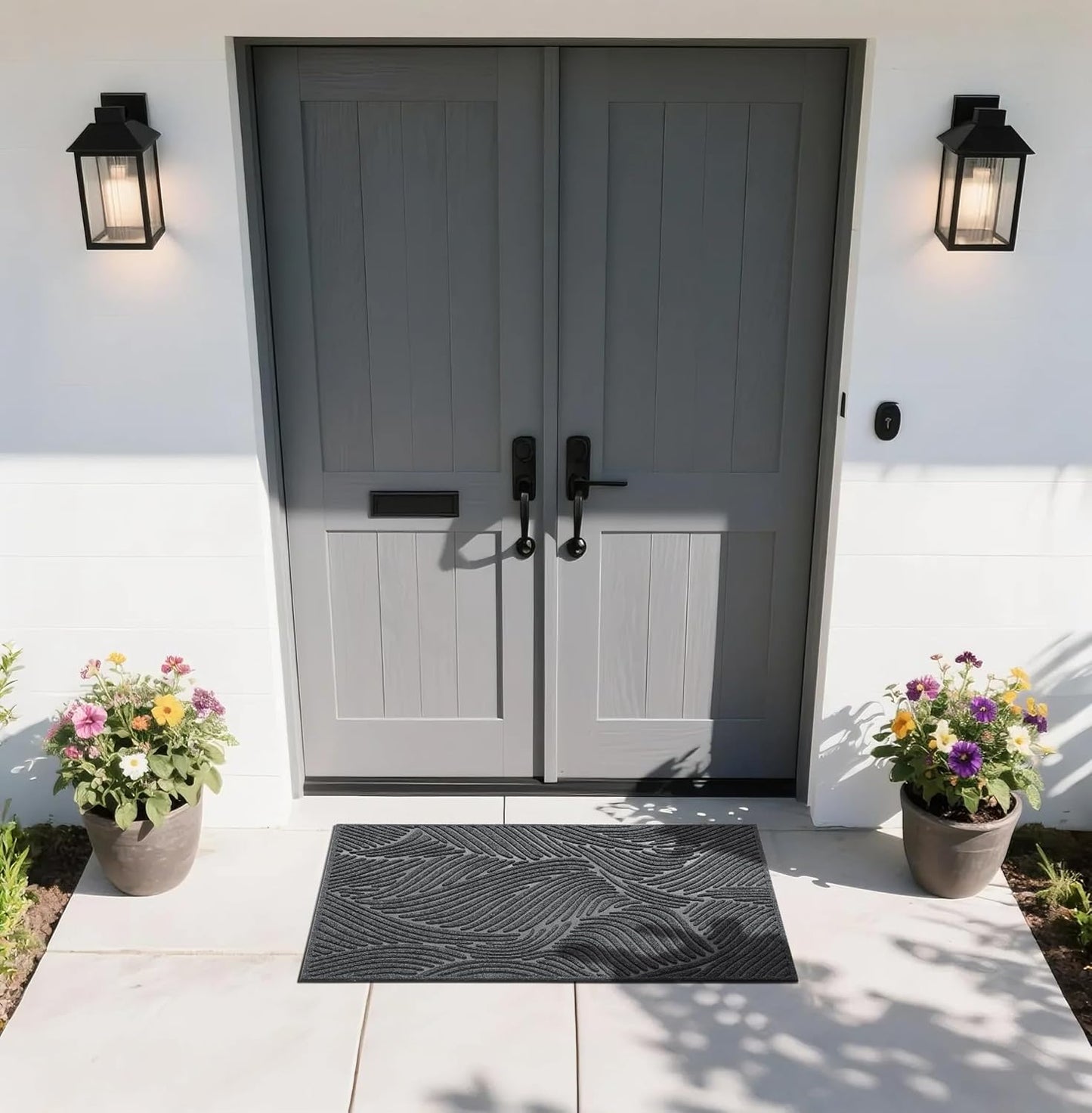 Yimobra Doormat Outdoor Entrance, Simple Stripes All-Weather Waterproof & Non-Slip Mat for Front Door, Heavy Duty Welcome Mat for Indoor, Garage, Patio-29.5x17, Dark Grey