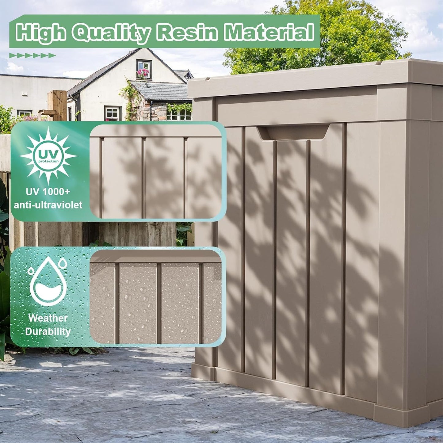ROJIK 55Gal Outdoor Storage Box Waterproof Deck Box | Heavy-duty UV-resistant resin, space-saving for balcony/patio, stores cushions/tools/pool gear, lockable lid as table/bench