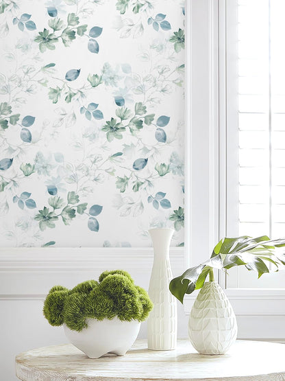 Safiyya Peel and Stick Wallpaper Floral Green and White Leaf Contact Paper for Cabinets 17.3"x 78.7" Self Adhesive Removable Wallpaper for Bathroom Renter Friendly Wall Paper Vinyl Roll