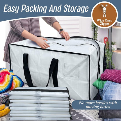 6 Pack Extra Heavy Duty Large Moving Bags with Strong Zipper & Comfortable Handles, Sturdy & Durable Clothes Storage Bags Totes Bins, Blue Packing Moving Boxes for College Supplies, Dark Blue