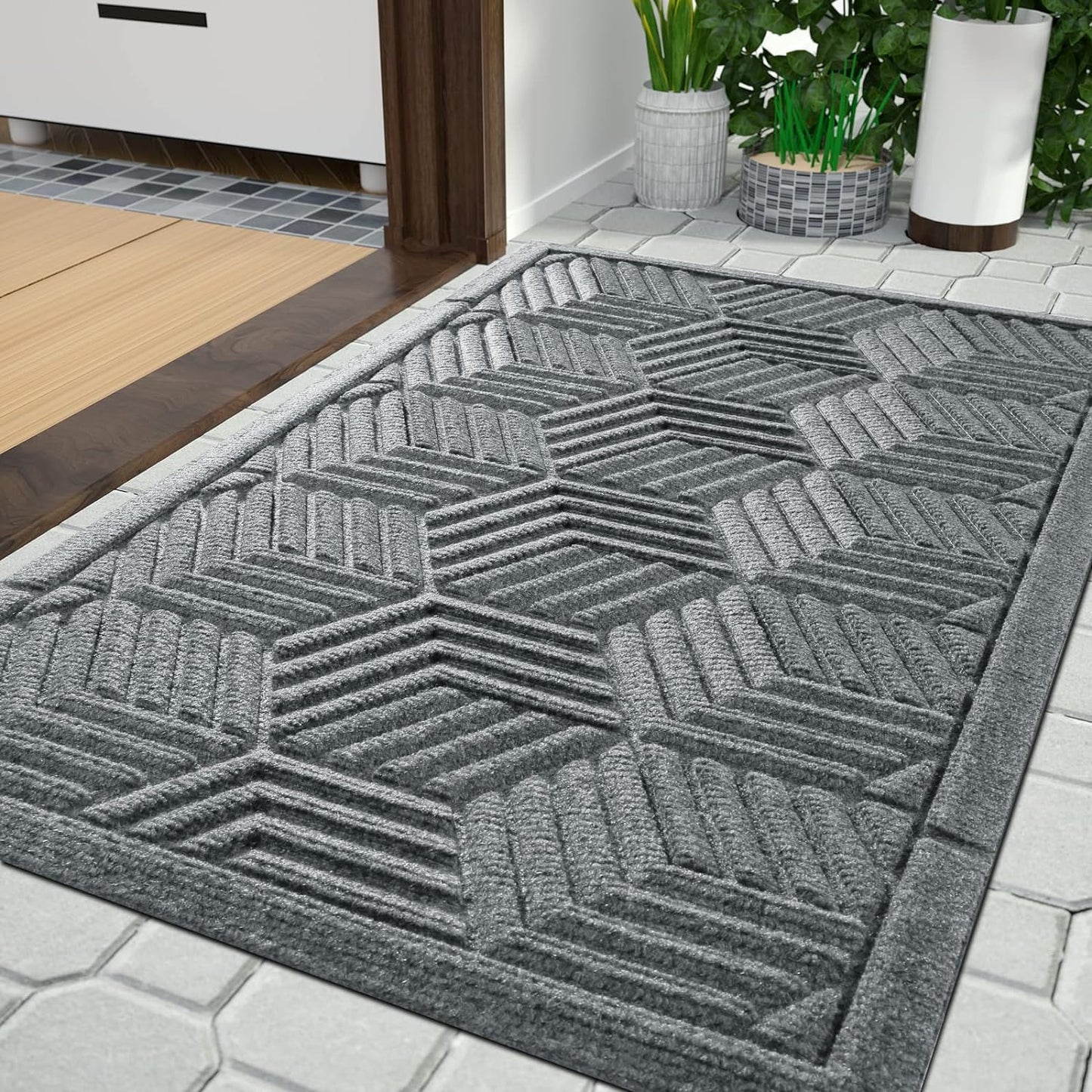 Yimobra Front Door Mat, All-Season Waterproof Outdoor Mat for Entrance with Drainage Holes, Heavy Duty Non-Slip Doormat for Garage Patio Entryway Indoor, 29.5x17, Red