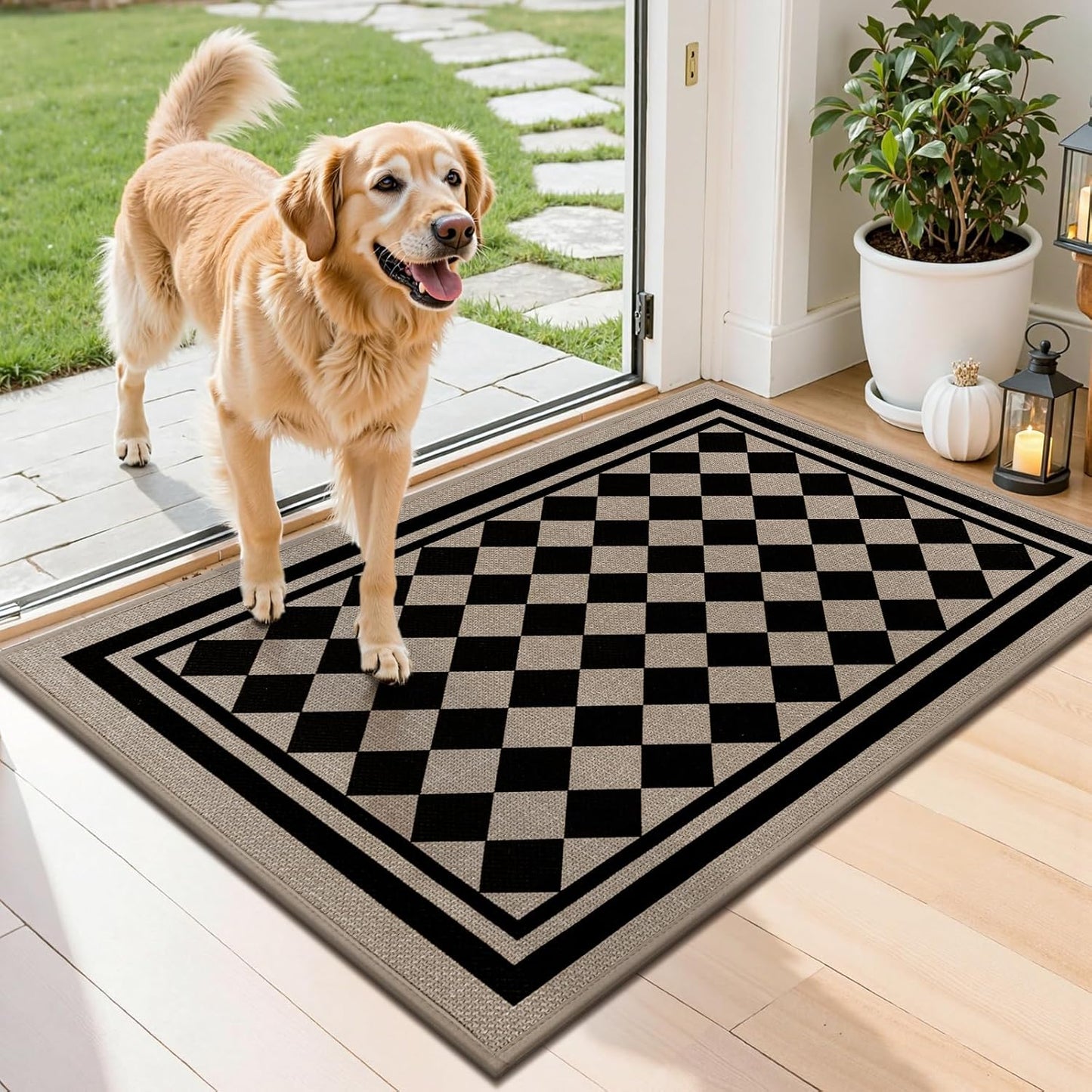 Vaukki Indoor Door Mat 17"x30", Ultra Thin Doormat Indoor Entrance, Non Slip Rubber Backed Inside Welcome Mat for Front Door, Low-Profile Washable Dirt Trapper Entry Floor Mat for Entryway, Sweet Home