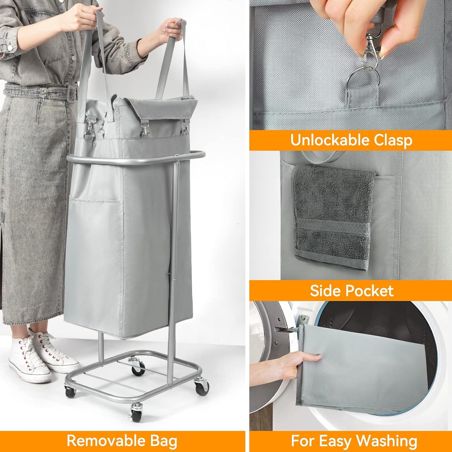 WOWLIVE Laundry Hamper with Wheels 260L Rolling Laundry Basket 3 Section Organizer Laundry Cart with Steel Frame and Removable Bags Large Dirty Clothes Hamper Dorm Room Storage for Bedroom