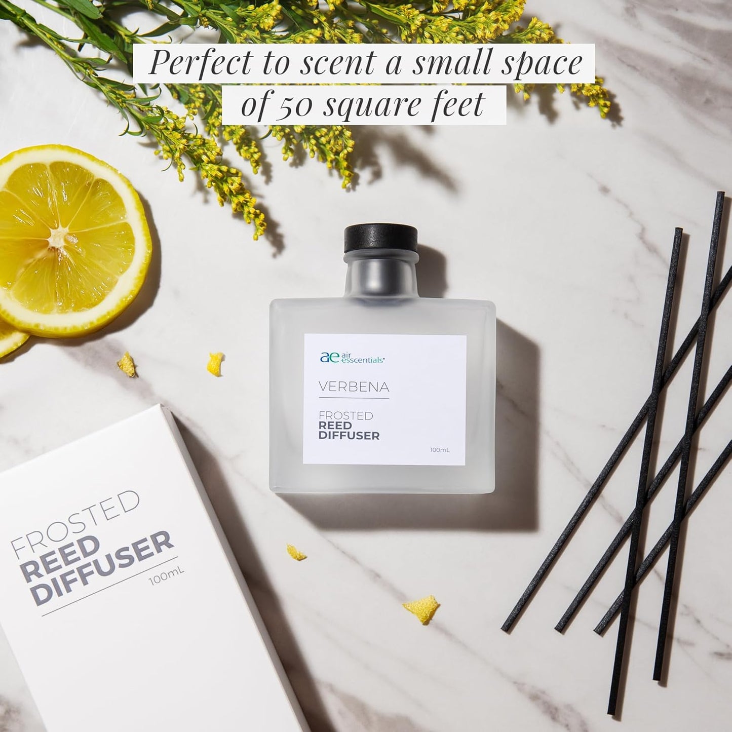 Air Esscentials Classic White Tea & Thyme Reed Diffuser Set - Decorative Fragrance Diffuser & Oil for Bathroom & Home | Long-Lasting Aroma | Natural Scent Sticks | Essential Oils & Botanicals| 100mL