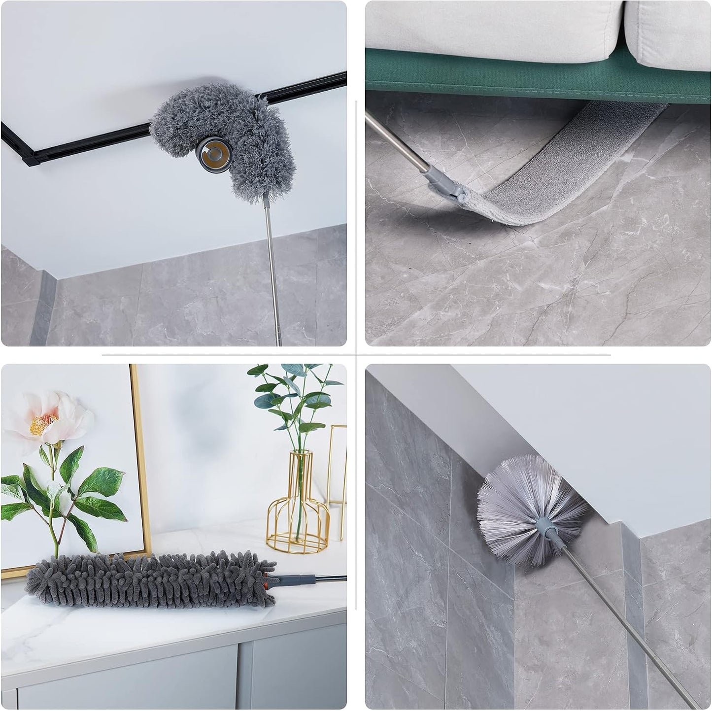 BOOMJOY Microfiber Feather Duster with Extendable Pole and Bendable Head, 100" Telescoping Duster for Cleaning Ceiling, Fan, Furniture