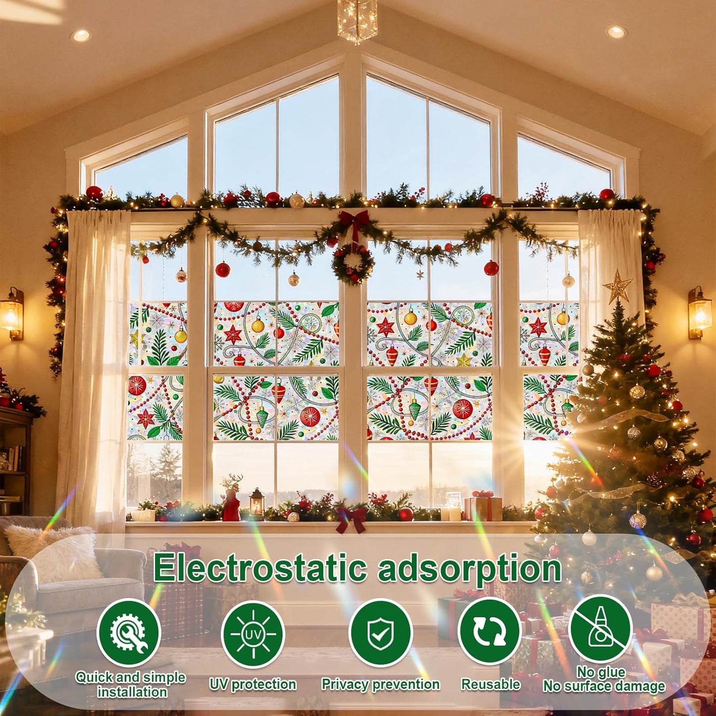 SOMWISE Frosted Glass Window Film, Heat Insulation, UV Block, Anti-Glare, One Way Privacy Tint, Static Cling for Home Bathroom Door, Renter Friendly, Day & Night Privacy