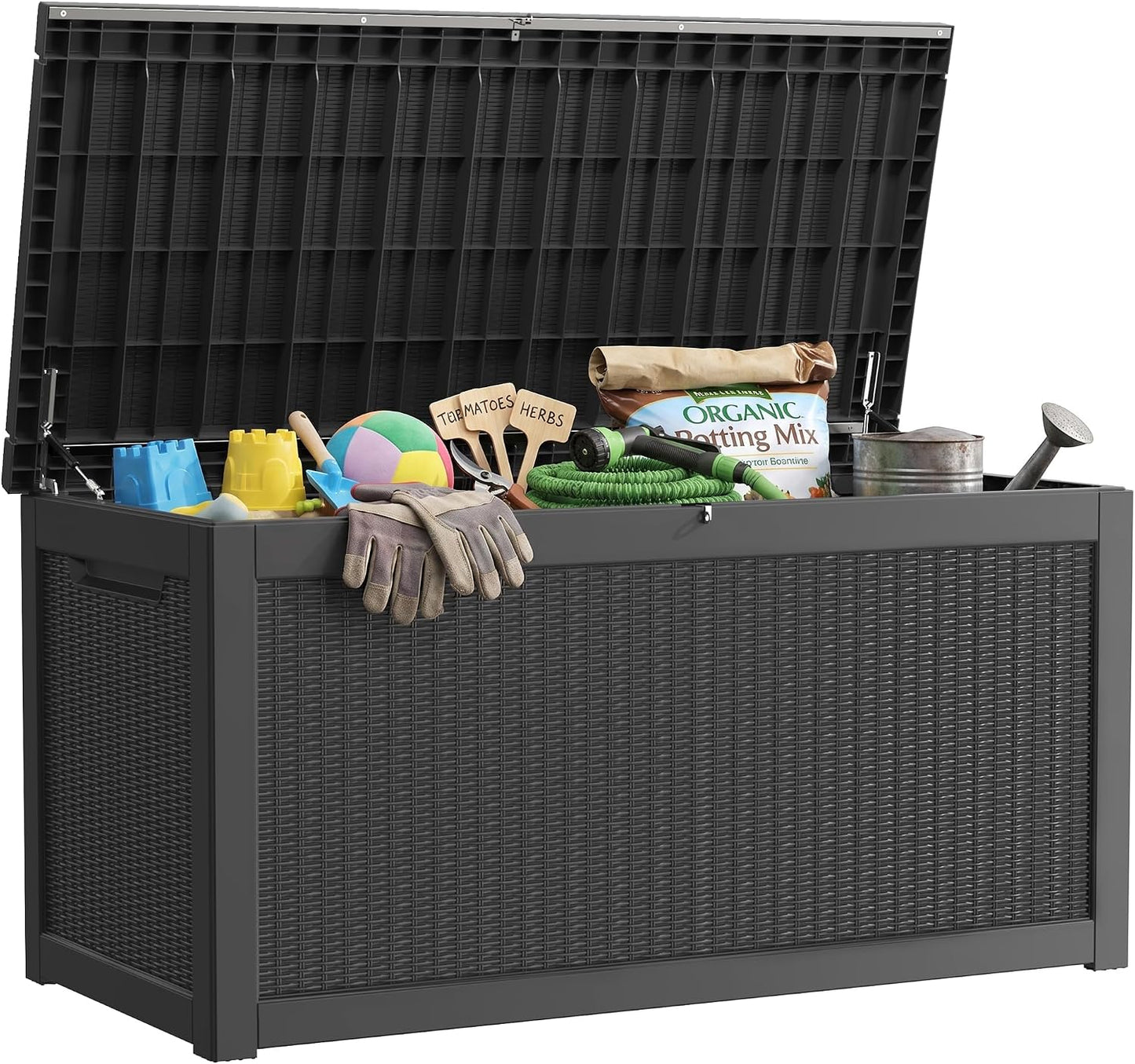 320 Gallon Outdoor Storage Box, Extra Large Waterproof Resin Deck Box with Lockable Lid Storage Bin for Patio Furniture Cushion, Garden Tools, Pool Accessories, UV-Resistant Outside, Black