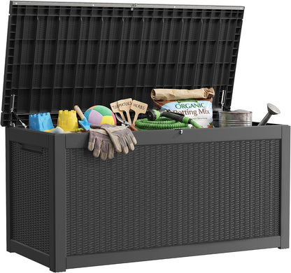 320 Gallon Outdoor Storage Box, Extra Large Waterproof Resin Deck Box with Lockable Lid Storage Bin for Patio Furniture Cushion, Garden Tools, Pool Accessories, UV-Resistant Outside, Black