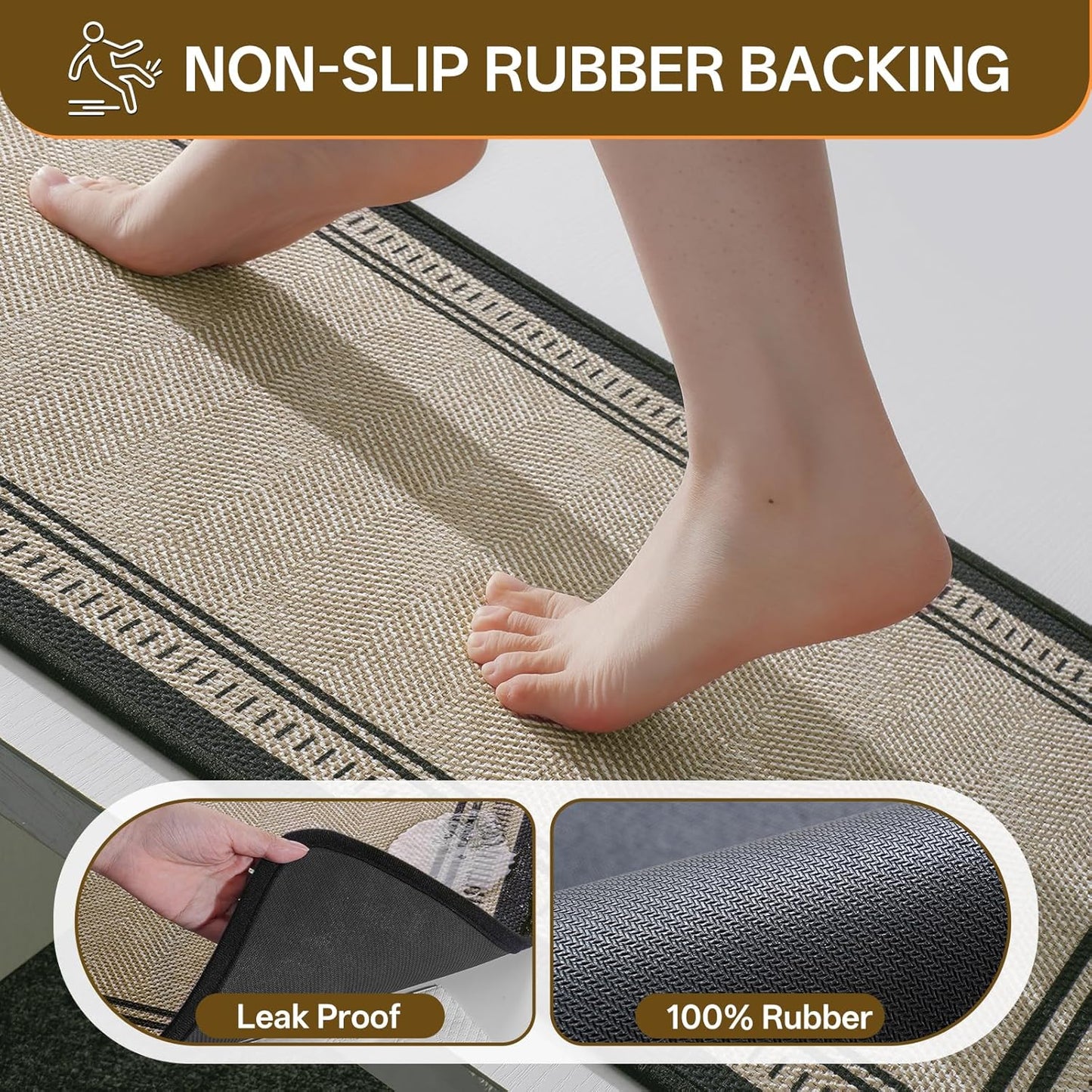 Non Slip Bath Mat with Rubber Backing, Absorbent Quick Dry Bath Rugs Washable, Thin Bathroom Rugs Fit Under Door for Bathroom Floor, Shower and Sink, 16"×24", Grey