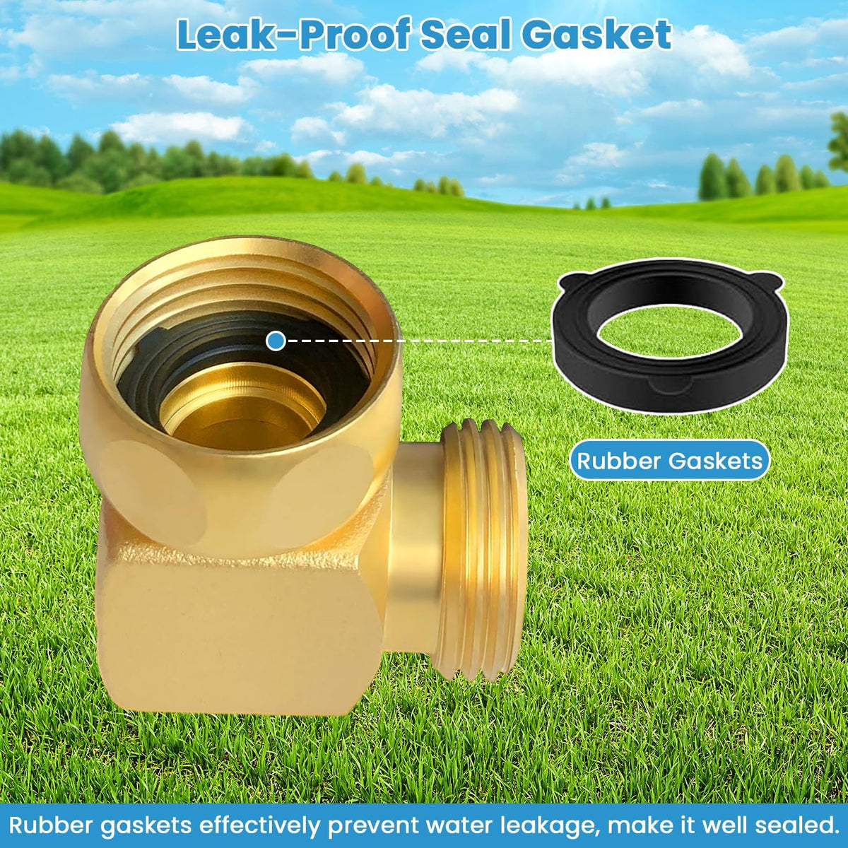 Hose Splitter, Garden Hose Splitter 2 Way with 304 Stainless Steel Long Handle, Heavy Duty Outdoor Brass Hose Splitter Y Tap Splitter 4" Extra Long Metal Handle, 3/4" GHT Thread