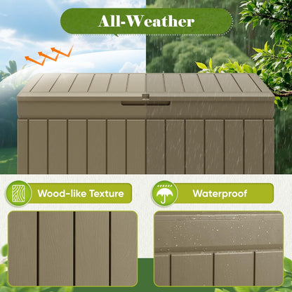Flamaker Outdoor Storage Box 80 Gallon Resin Waterproof Deck Box Delivery Box with Wood Texture Large Storage Bin for Patio Cushions, (Grey)