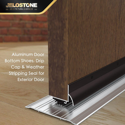 48'' L-Shaped Door Bottom Shoes with Rain Drip(Dark Bronze Anodized) - Fire Rated - Heavy Duty Aluminum with Flex-V Vinyl Seal Insert, Weatherproof & Soundproof for Exterior Doors, JS-210DV