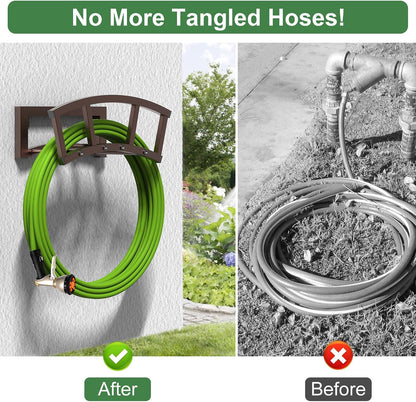 OLV Garden Hose Holder Wall Mounted, Outdoor Heavy Duty Metal Water Hose Holder Hanger Holds 125-ft Water Pipe, Sturdy Detachable Hose Storage Organizer Reel Rack for Outside Garden Lawn Yard Farm