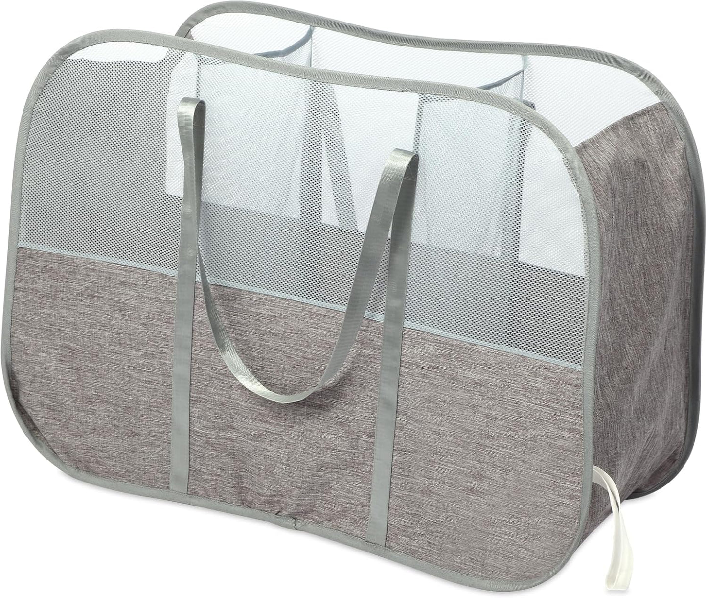 Collapsible Laundry Baskets with 3 Compartment, 150L Tear-proof Pop Up Hamper, Foldable Laundry Basket with Tote Handles, Dirty Clothes Hamper for Laundry, Bedroom, Bathroom, Dorm Grey
