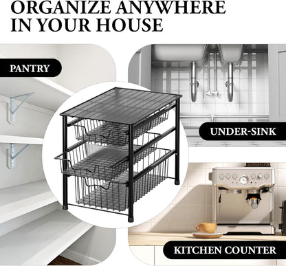 Simple Houseware Stackable 2 Tier Sliding Basket Organizer Drawer, Chrome