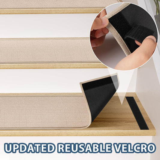 Peel and Stick Carpet Stair Treads for Wooden Steps Set of 15, Non Slip Adhesive Jute Stair Mats Indoor, Rubber Backing Safety Step Pads Mats, Grey, 8"x30"