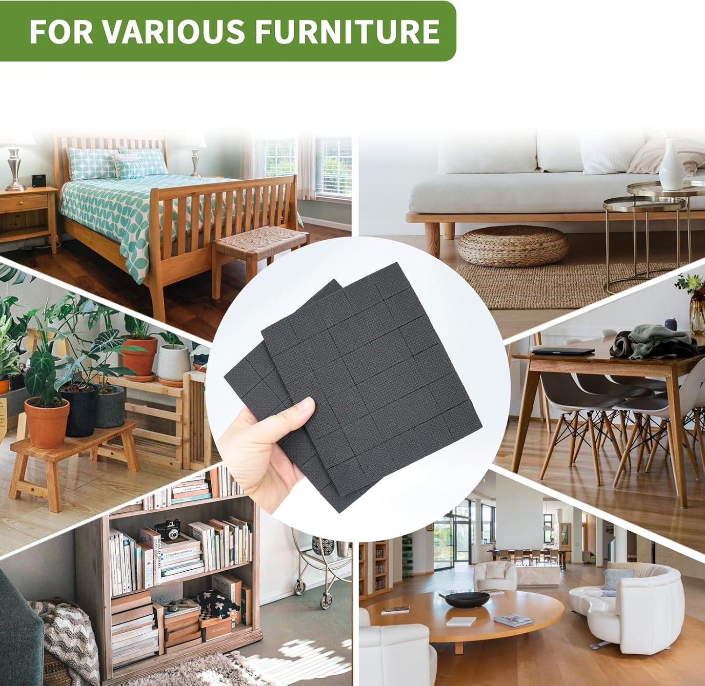 Non Slip Furniture Pads 36 PCS 1'' Square - Anti Slip Furniture Pads - Self Adhesive Rubber Feet Furniture Feet - Chair Leg Floor Protectors - Keep Furniture in Place