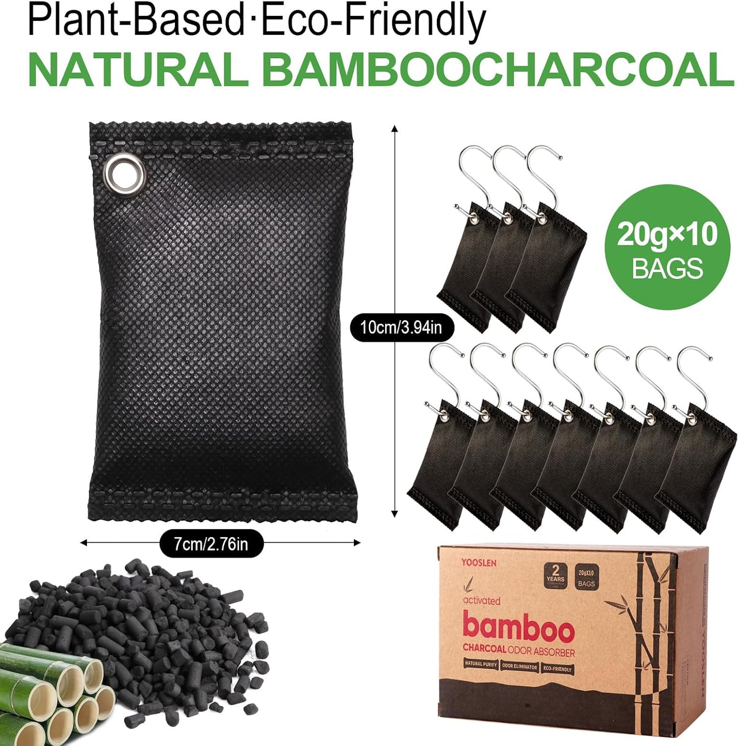 Activated charcoal deodorizer (11 x 100g), bamboo charcoal air purification bags, suitable for dehumidifying, home, refrigerator, shoes, pets, wardrobe, car air freshener deodorant bags.
