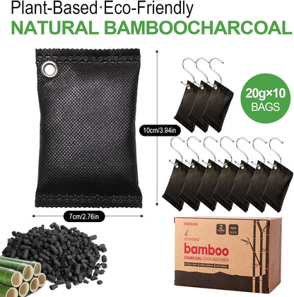Activated charcoal deodorizer (11 x 100g), bamboo charcoal air purification bags, suitable for dehumidifying, home, refrigerator, shoes, pets, wardrobe, car air freshener deodorant bags.