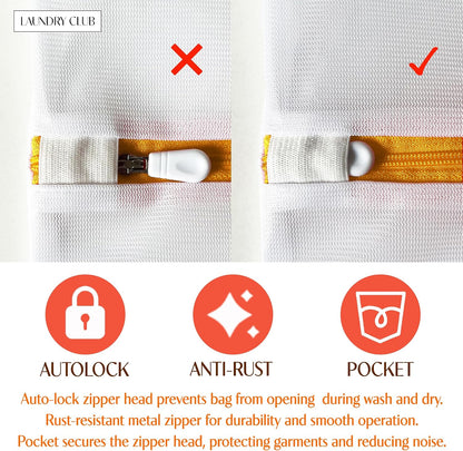 4 Pack Mesh Laundry Bags for Delicates 12inx16in LAUNDRY CLUB® | Dryer Safe, Breathable Fine Net, Sturdy Anti-Rust Zipper, Mesh Laundry Bags for Lingerie, Bra, Underwear, Socks