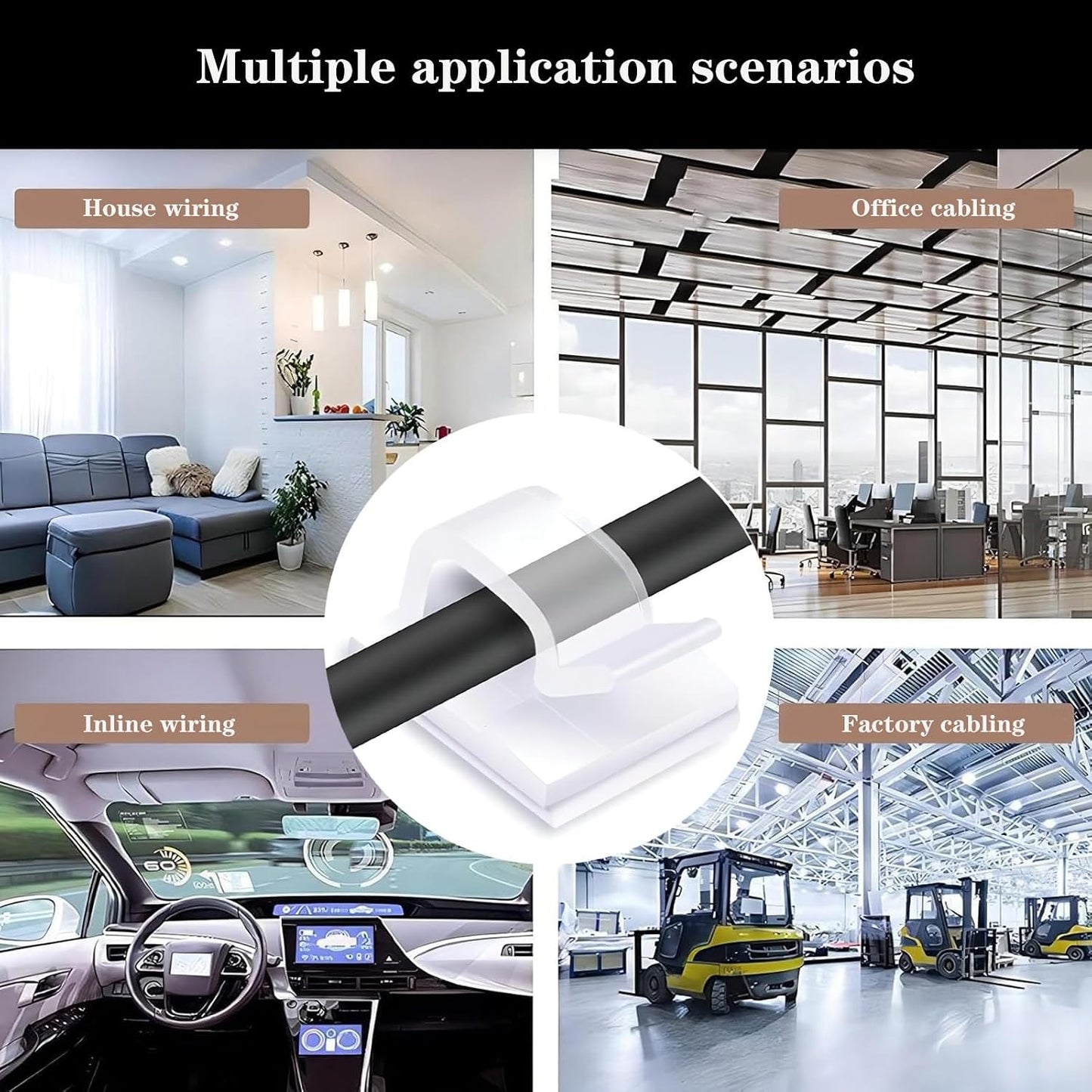 Cable Clips，50PCS Electrical Cord Management Adhesive Cable Wire Clip Wire Clips wall，Used for Cars, Offices, and Homes Cable Clips Cord Organizer (Transparent)