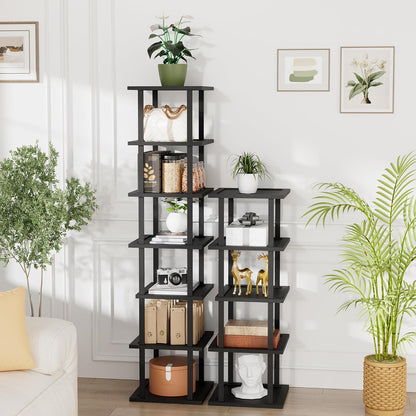 Vertical Tall Shoe Rack Organizer for Entryway -7 Tier Free Standing Slim Narrow Bamboo Wood Corner Stackable Shoe Boots Storage Stand Small Spaces for Closet Garage Cloakroom Living Room (Black)