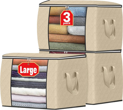 Fab totes 6 Pack Storage Bags for Clothes and Blanket, Foldable Closet Organizers and Storage with Zippers, Clear Window and Handles, Fabric Storage Bins for Sweater, Comforter, Bedding,Linen Sheets