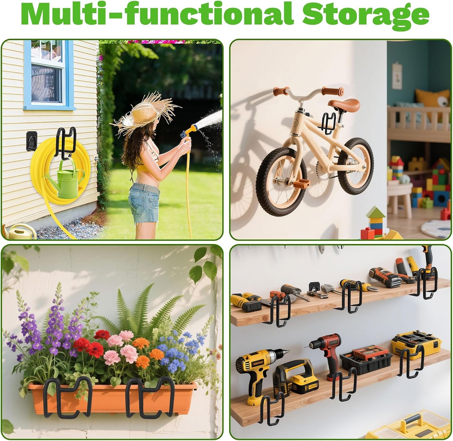 Garden Hose Holder Wall Mount Water Hose Holders for Outside | Metal Hose Hanger with Hook Heavy Duty Garden Hose Reel for Outside Yard Lawn Storage