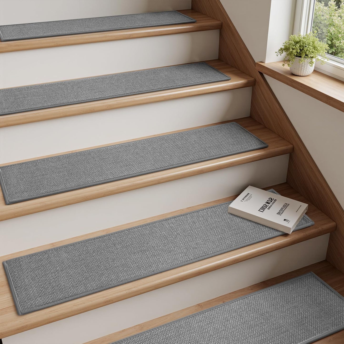 PADOOR Stair-Treads Non Slip 15PCS, Stair Treads for Wooden Steps Rubber Backing Indoor, Stair Carpet Residue Free, Stair Runner Durable Stair Rug for Kids and Dogs 8"x30" Beige