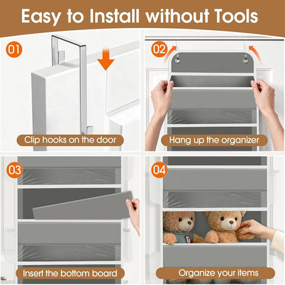 WISELIFE Over The Door Organizer Storage with 4 Large Pockets Door Hanging Organizer with Clear Windows behind The Door Storage for Nursery Bedroom Bathroom Pantry Closet and Baby Essentials Dark Grey