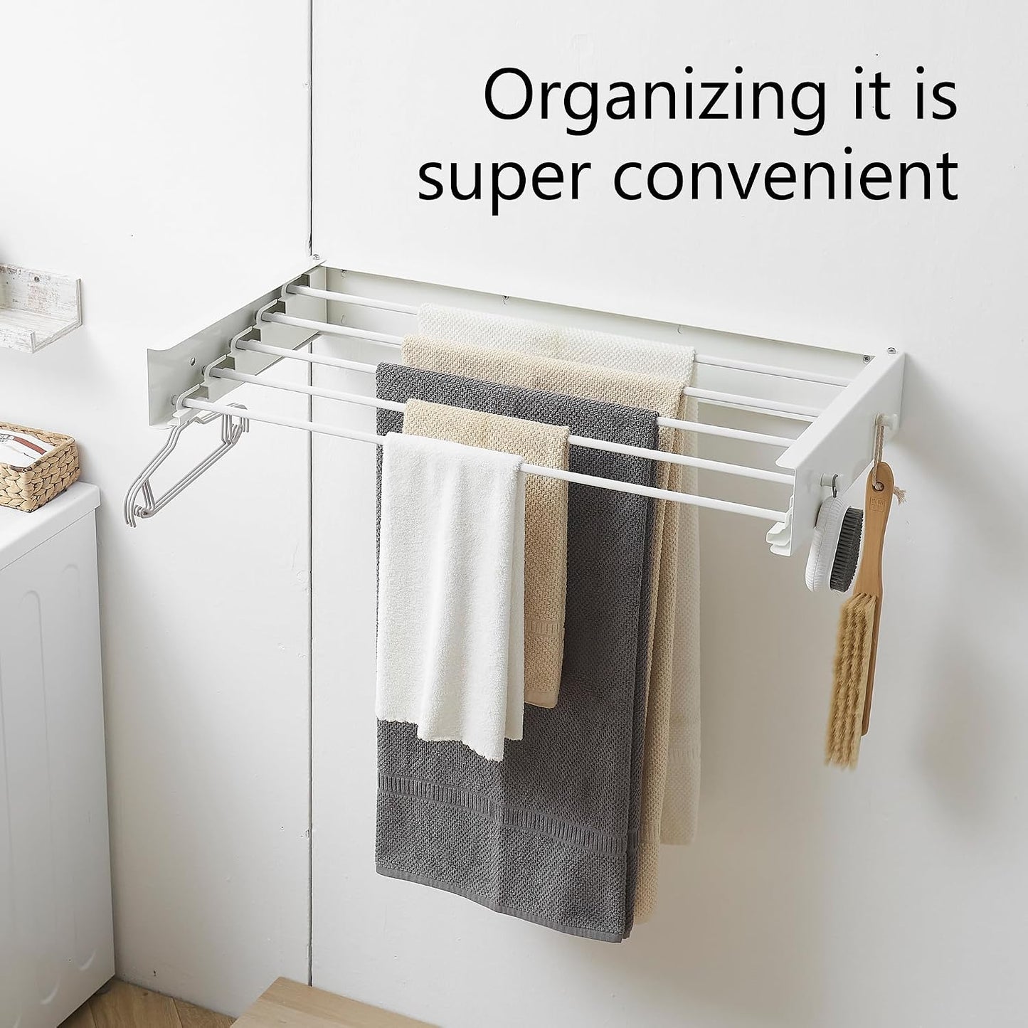 RFOUO Clothes Drying Rack, Laundry Hanger Dryer Rack, Wall Mounted Drying Rack for Laundry, Foldable Drying Rack Indoor Outdoor, 19.7" Wide, 4 Aluminum Rods, 40 lb Capacity (White 19.7")