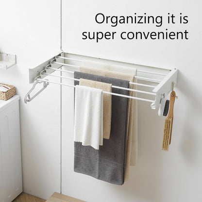 RFOUO Clothes Drying Rack, Laundry Hanger Dryer Rack, Wall Mounted Drying Rack for Laundry, Foldable Drying Rack Indoor Outdoor, 19.7" Wide, 4 Aluminum Rods, 40 lb Capacity (White 19.7")
