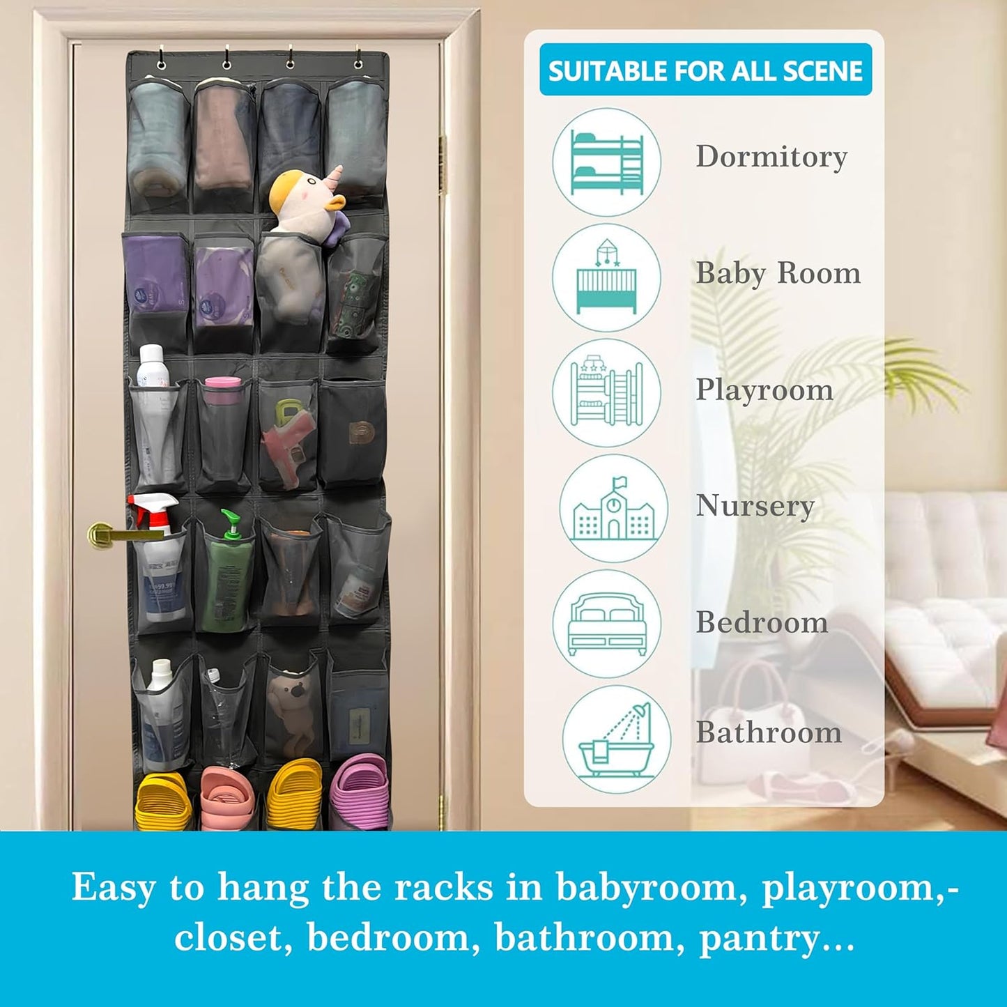 Over The Door Shoe Organizer with 24 Large Breathable Mesh Pockets Sturdy Closet Door Shoe Storage Holder Hanging SimpleHouseware Men Women Kids Shoe Holder for Rack (Black)