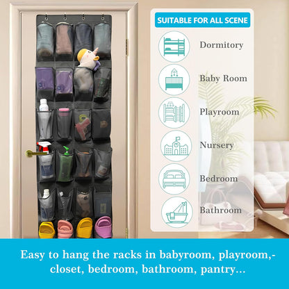Over The Door Shoe Organizer with 24 Large Breathable Mesh Pockets Sturdy Closet Door Shoe Storage Holder Hanging SimpleHouseware Men Women Kids Shoe Holder for Rack (Black)