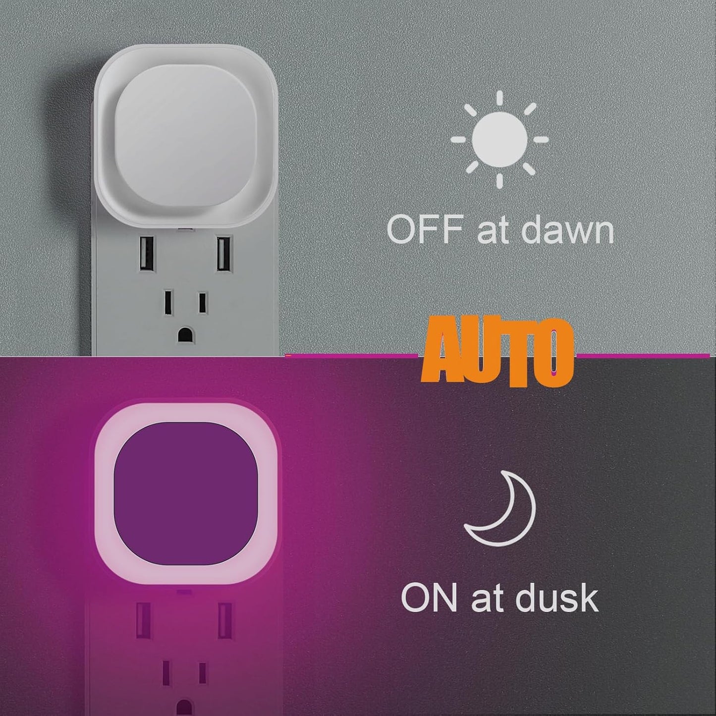 YUNLEX 2 Pack Red Night Light with Dusk to Dawn Sensor, Eye-Care Reflected Glow, 0% Blue Light True Red LED, 3-Level Brightness, Auto On/Off, Plug-in Nightlight for Sleep, Kids, Bedroom, Bathroom
