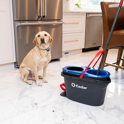 O-Cedar RinseClean Spin Mop & Bucket System + 2 Extra Mop Heads | Clean with Water | Removes 99% of Bacteria