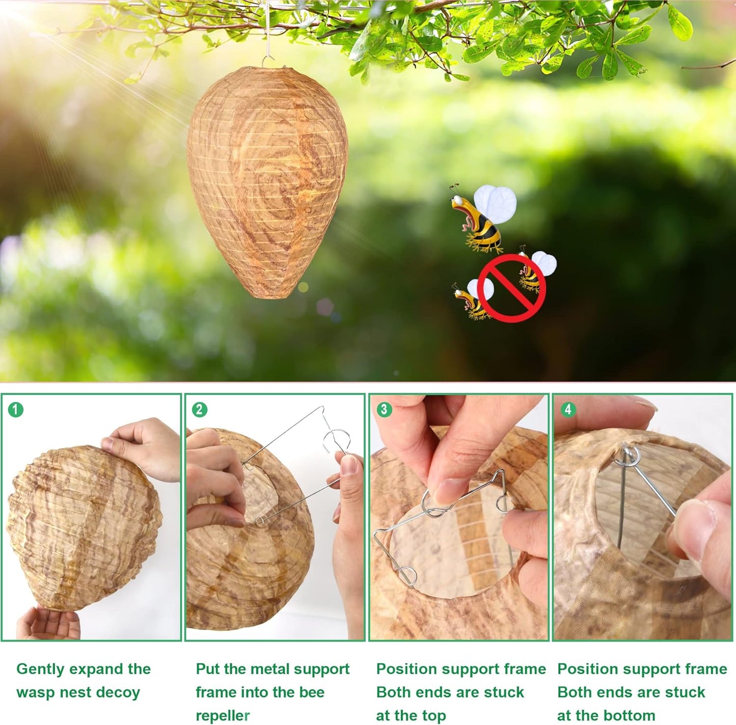 DECYOOL 2 Pack Fake Wasp Nest Decoy Outdoor Waterproof Material | Waterproof Material, Eaves/Garbage/Pool Areas, Territorial Hive Mimicry, Includes 2 Hanging Ropes for Easy Setup