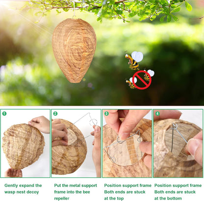 DECYOOL 2 Pack Fake Wasp Nest Decoy Outdoor Waterproof Material | Waterproof Material, Eaves/Garbage/Pool Areas, Territorial Hive Mimicry, Includes 2 Hanging Ropes for Easy Setup