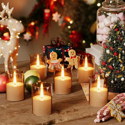 VIODAIM 12Pack Flickering Flameless LED Candles with Remote & Timer, Battery Powered - Small Pillar & Votive, Clear (2"X3")