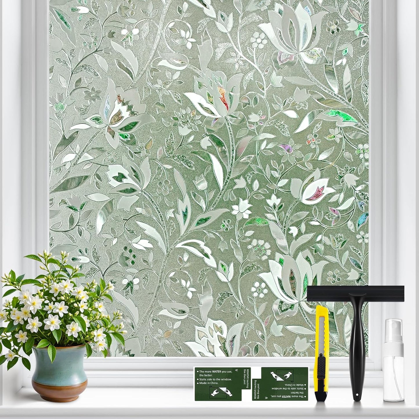 GTJ Frosted Window Privacy Film, Static Cling No Glue Removable Reusable, UV Blocking Glare & Heat Reduction, for Bathroom Glass Door Home Office, 17.5" x 78.7"in