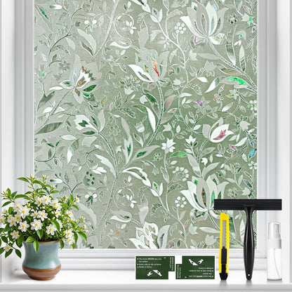 GTJ Frosted Window Privacy Film, Static Cling No Glue Removable Reusable, UV Blocking Glare & Heat Reduction, for Bathroom Glass Door Home Office, 17.5" x 78.7"in
