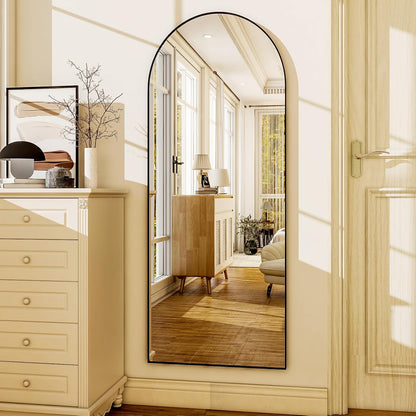 HARRITPURE 64"x21" Arched Full Length Mirror Free Standing Leaning Hanging Mounted Mirror Aluminum Frame Modern Simple Home Decor for Living Room Bedroom Cloakroom, Gold