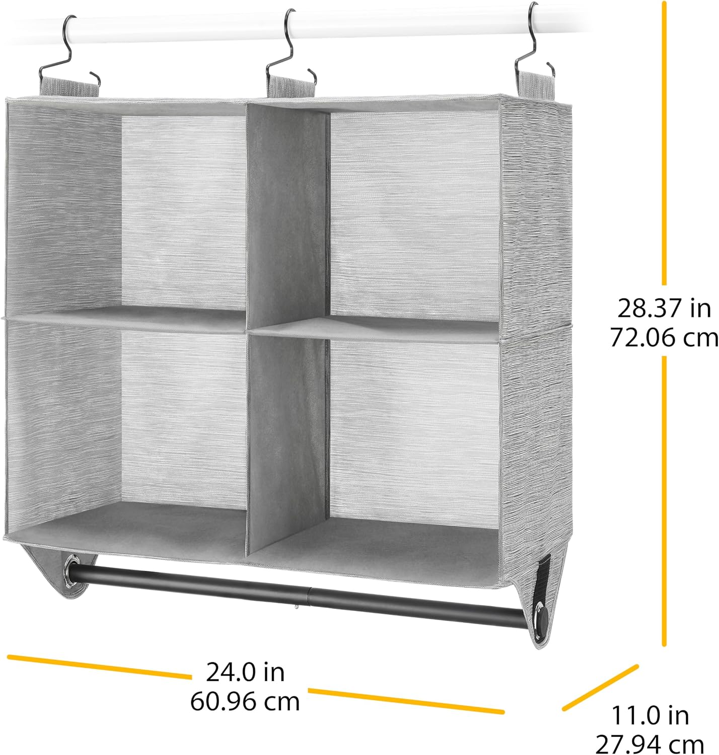 Whitmor 4 Section Fabric Closet Organizer Shelving with Built In Chrome Garment Rod