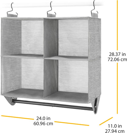 Whitmor 4 Section Fabric Closet Organizer Shelving with Built In Chrome Garment Rod